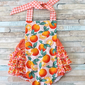 Sweet Oranges Romper, Summer romper, romper, Baby romper, toddler romper, girls romper, image 1