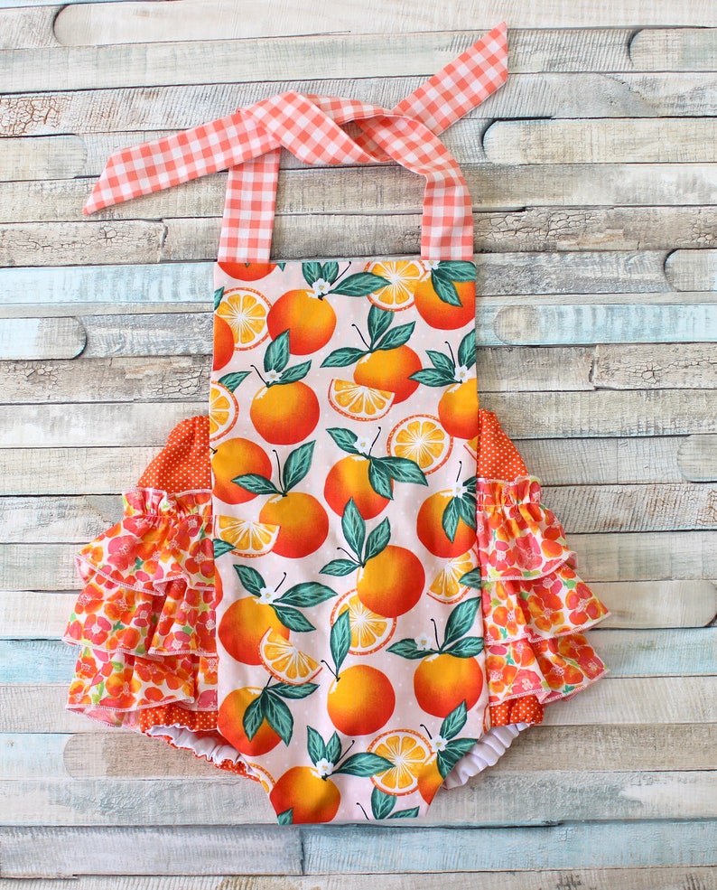 Sweet Oranges Romper, Summer romper, romper, Baby romper, toddler romper, girls romper, image 1