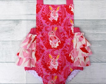 Bunny Romper, Ruffle romper, Pasen baby romper, Baby romper, peuter romper, meisjes romper, feest romper, cake smash romper