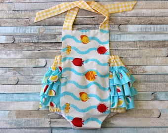 Baby Romper, baby outfit, Sunny romper, Summer romper, romper, Beach romper, Ruffle bottom,   baby romper,  toddler romper, girls romper