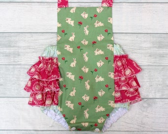 Bunny Romper, Ruffle romper, Easter baby romper, Baby romper, toddler romper, girls romper, party romper, cake smash romper