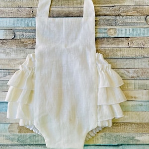 Linen romper, Stonewash Linen, Summer romper, romper, Beach romper, Ruffle bottom, baby romper, toddler romper, girls romper image 8