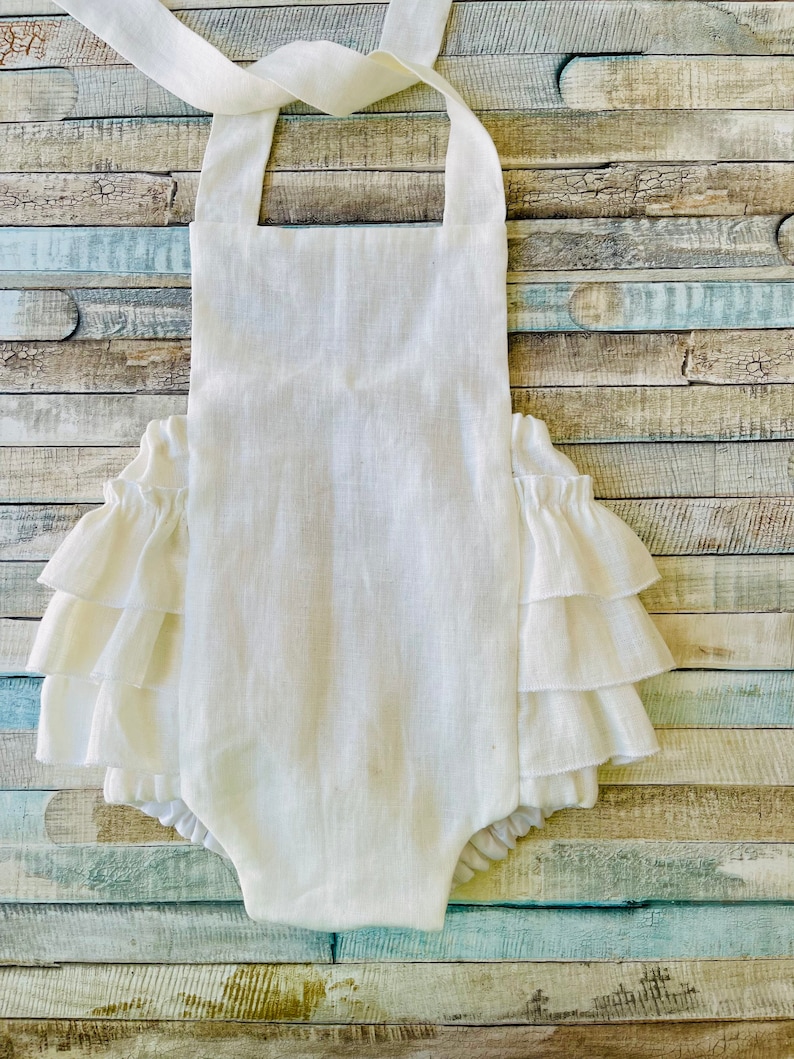 Linen romper, Stonewash Linen, Summer romper, romper, Beach romper, Ruffle bottom, baby romper, toddler romper, girls romper image 8