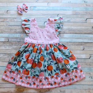 Bee dress, Oranges, Citrus dress, Girls dress, summer dress, princess dress, dress, girls dress, boutique dress, toddler dress,