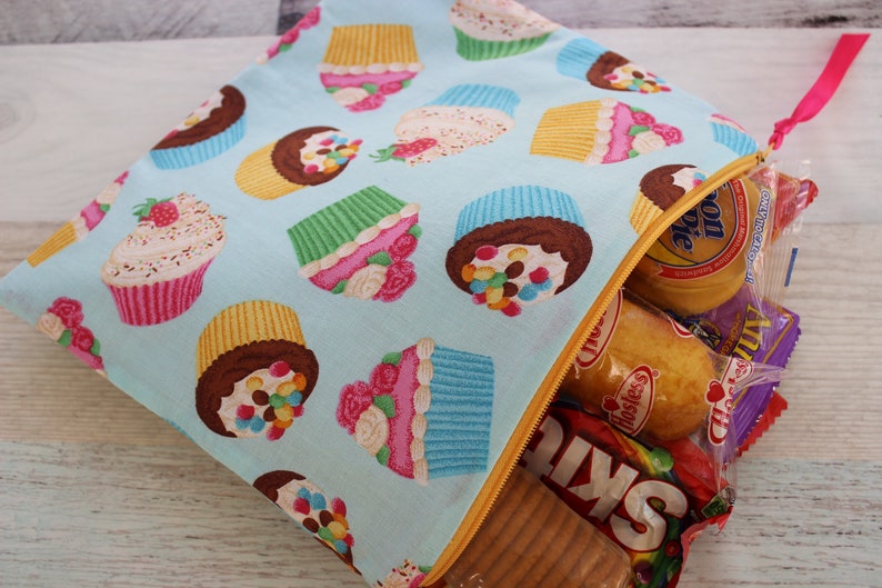 reusable bag Zipper bag lunch bag, Snack bag Toy bag zipper pouch Cupcake bag