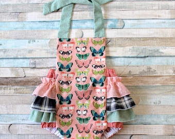 Girls clothing, girls summer romper, Riley Blake fabric, newborn baby romper, toddler romper, girls romper, cake smash outfit,