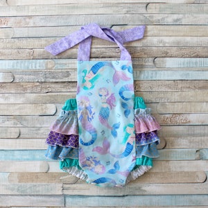 Mermaid Romper, Ruffle romper, Ruffle bottom, romper, Baby romper, toddler romper, girls romper, party romper, cake smash romper