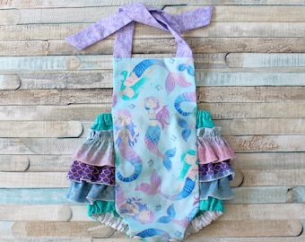 Mermaid Romper, Ruffle romper, Ruffle bottom, romper, Baby romper, toddler romper, girls romper, party romper, cake smash romper