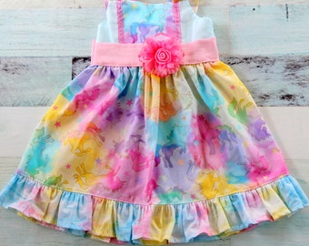 Unicorn dress, Size 2T, Unicorn party dress,  Rainbow dress, Girls dress, baby dress, toddler dress, Birthday Dress, party dress, Tie Dye