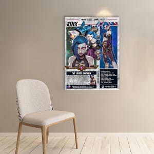 Póster de papel arcano Jinx Art League of Legends, decoración de pared para sala de juegos, impresión Riot Games, arte de fan, regalo para jugadores.