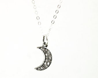 crescent moon smile jewelry necklace pendant sterling silver ball crescent moon smile s/_m-P.81
