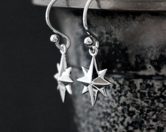 North Star earrings, Small Sterling Silver star dangles, Celestial jewelry