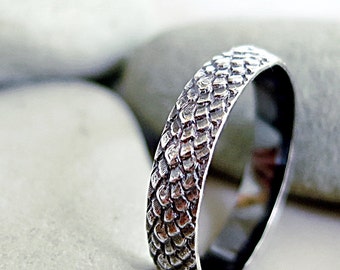 Dragon Scale ring, Sterling Silver, stacking ring, scale texture, band ring