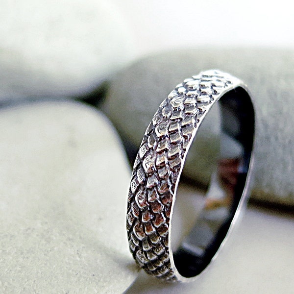 Dragon Scale ring, Sterling Silver, stacking ring, scale texture, band ring