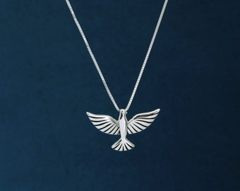 Flying Bird necklace, Sterling Silver Soaring bird pendant, Bird themed gift