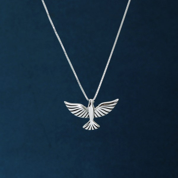 Flying Bird necklace, Sterling Silver Soaring bird pendant, Bird themed gift