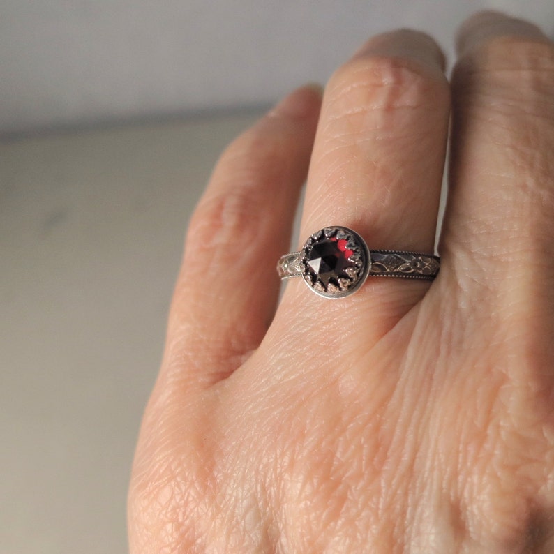 Sterling silver and Garnet ring, red gemstone, January birthstone jewelry image 4