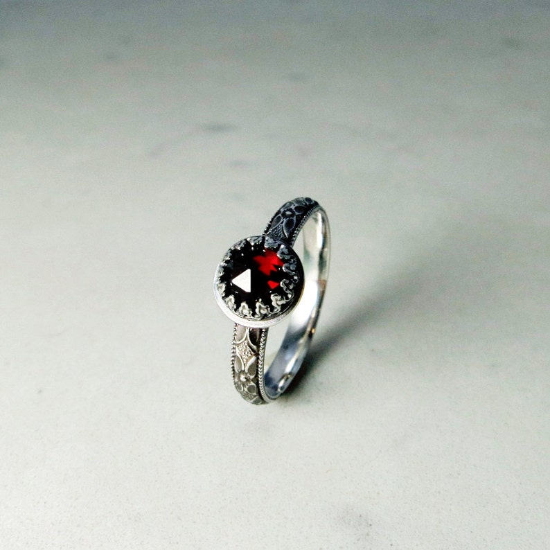 Sterling silver and Garnet ring, red gemstone, January birthstone jewelry image 5