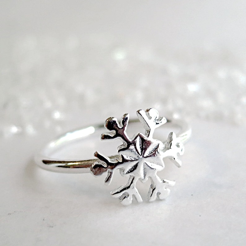 Snowflake ring Sterling Silver Winter jewelry stack ring image 1