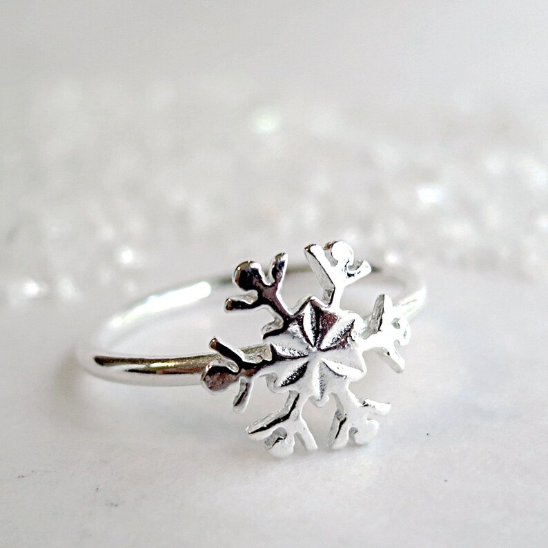 Snowflake ring Sterling Silver Winter jewelry stack ring image 1