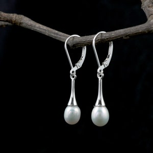 Pearl Teardrop earrings, Sterling Silver white pearl drops image 1