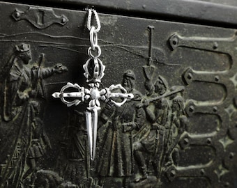 Fantasy Dagger necklace in Sterling Silver, ornate gothic jewelry gift