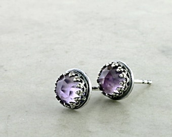 Amethyst stud earrings, Sterling Silver, lilac gemstones, Birthstone jewelry