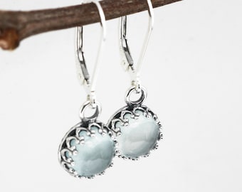 Aquamarine and Sterling Silver dangle earrings, Seafoam color genuine gemstone jewelry, March Birthstone Gift