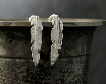 Feather stud earrings Sterling Silver, Bird themed gift