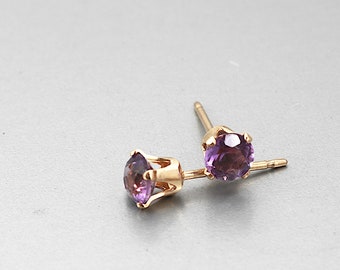 Amethyst stud earrings, small purple gemstone studs, February birthstone gift