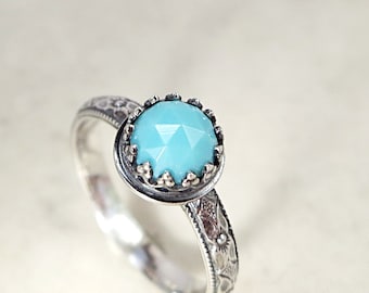 Turquoise Sterling Silver ring, crown setting, Turquoise jewelry