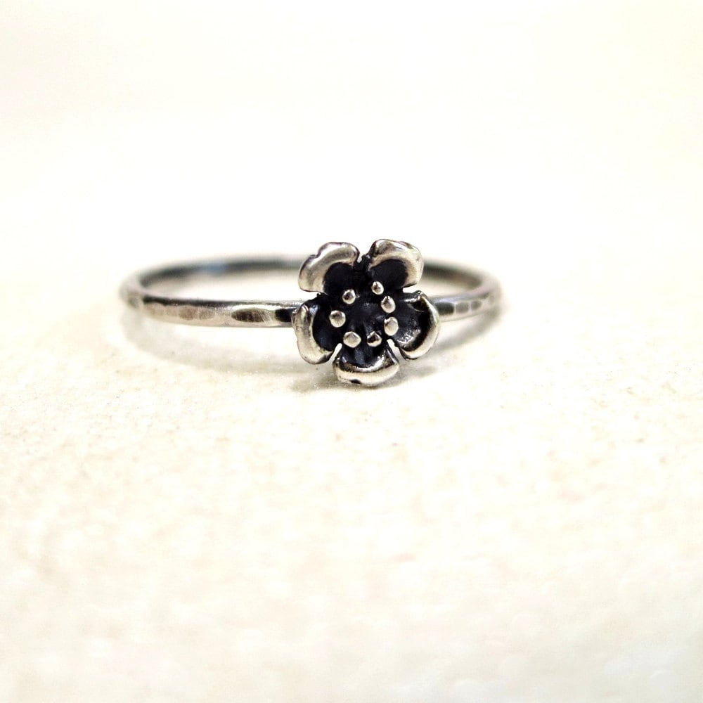 Sterling Silver Wild Rose Ring, Dainty Stackable Flower Ring, Nature ...