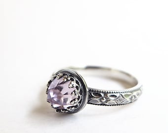 Amethyst Sterling Silver ring, light purple gemstone, February Birthstone