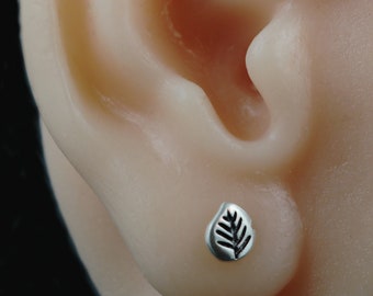 Tiny Sterling Silver Leaf studs, little leaves earrings, Nature jewelry