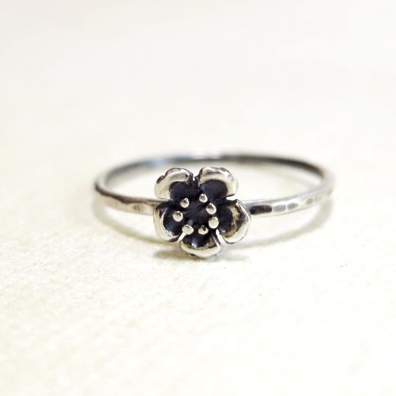 Sterling Silver Wild Rose Ring, Dainty Stackable Flower Ring, Nature ...