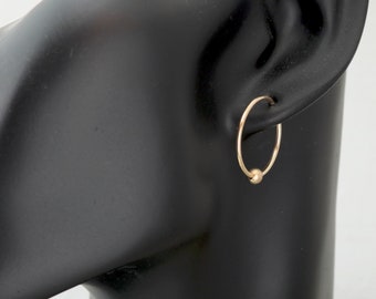 Gold Endless Hoop earring, 3/4 inch yellow gold-filled hoop and bead