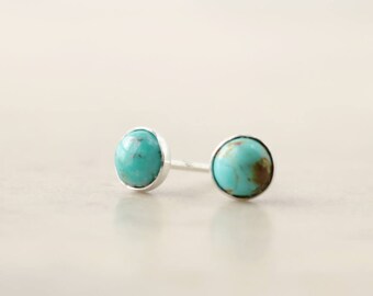 Turquoise stud earrings, Sterling Silver, Dots, December birthstone jewelry