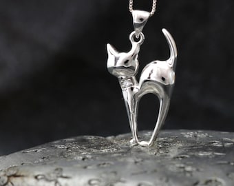 Sterling Silver Cat necklace, gift for the Cat Lover