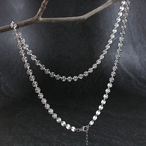 Sequin chain necklace, Sterling Silver Starburst Disc adjustable choker