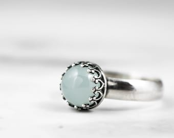 Seafoam Aquamarine and Sterling Silver ring, blue green genuine gemstone, Birthstone jewelry