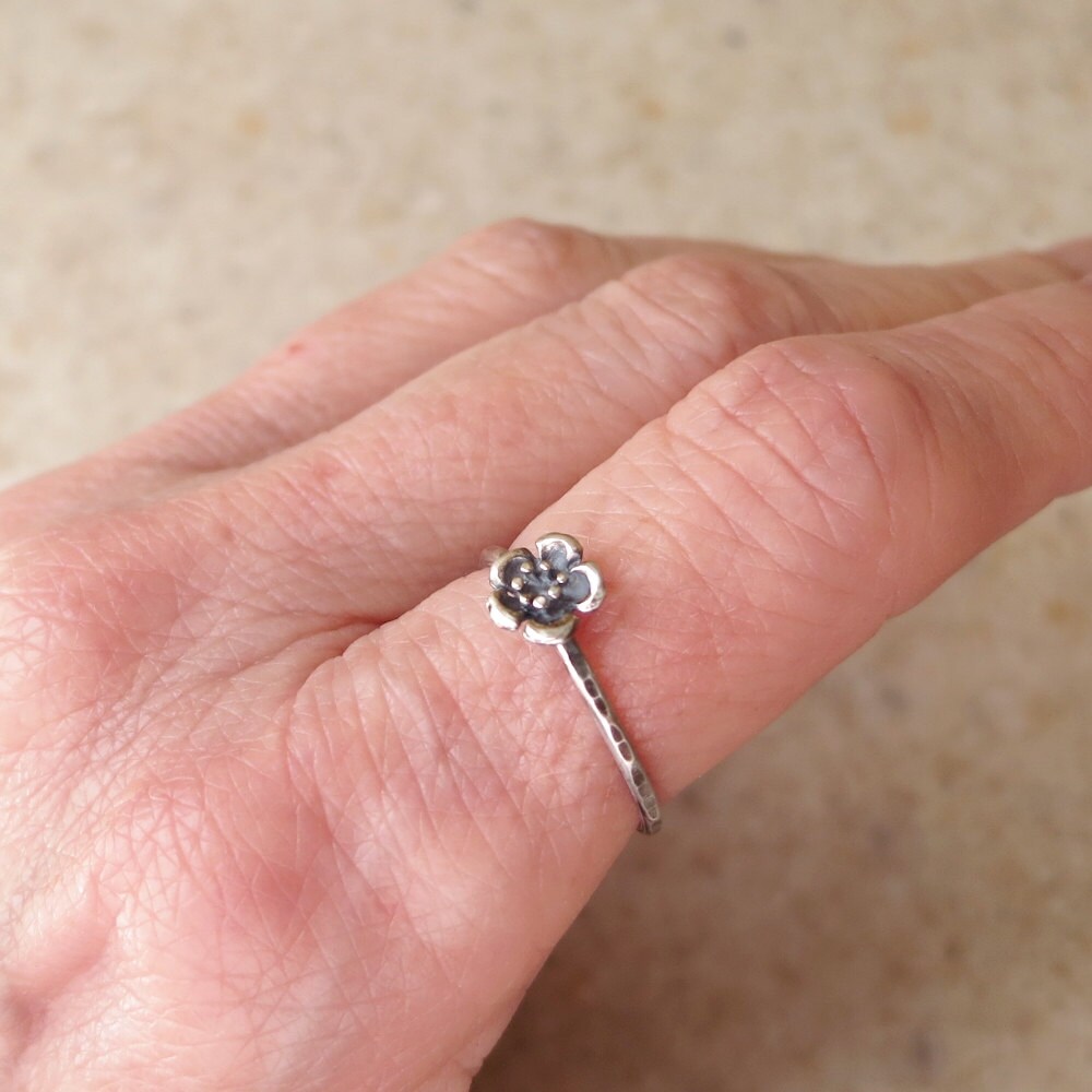 Sterling Silver Wild Rose Ring, Dainty Stackable Flower Ring, Nature ...