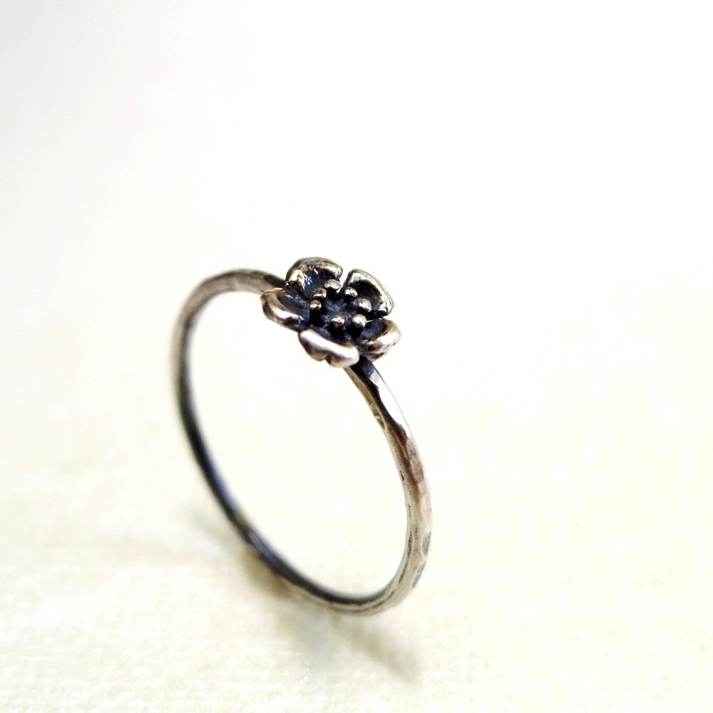 Sterling Silver Wild Rose Ring, Dainty Stackable Flower Ring, Nature ...