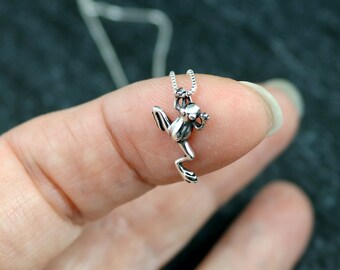 Tiny Frog necklace, Sterling Silver Amphibian jewelry, Little Animal pendant