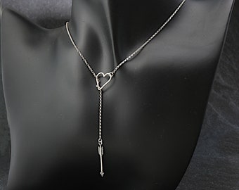 Heat and Arrow lariat necklace in Sterling Silver, dainty Valentine jewelry gift