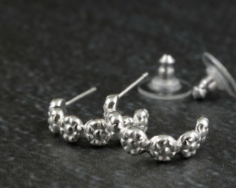 Daisy Chain Sterling Silver Half Hoop earrings, Nature Lover gift