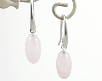 Rose Quartz and Sterling Silver Teardrop earrings, Pale Pink gemstone dangles
