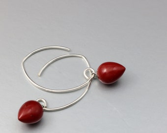 Red Jasper and Sterling Silver drop earrings, inverted teardrop gemstone dangles