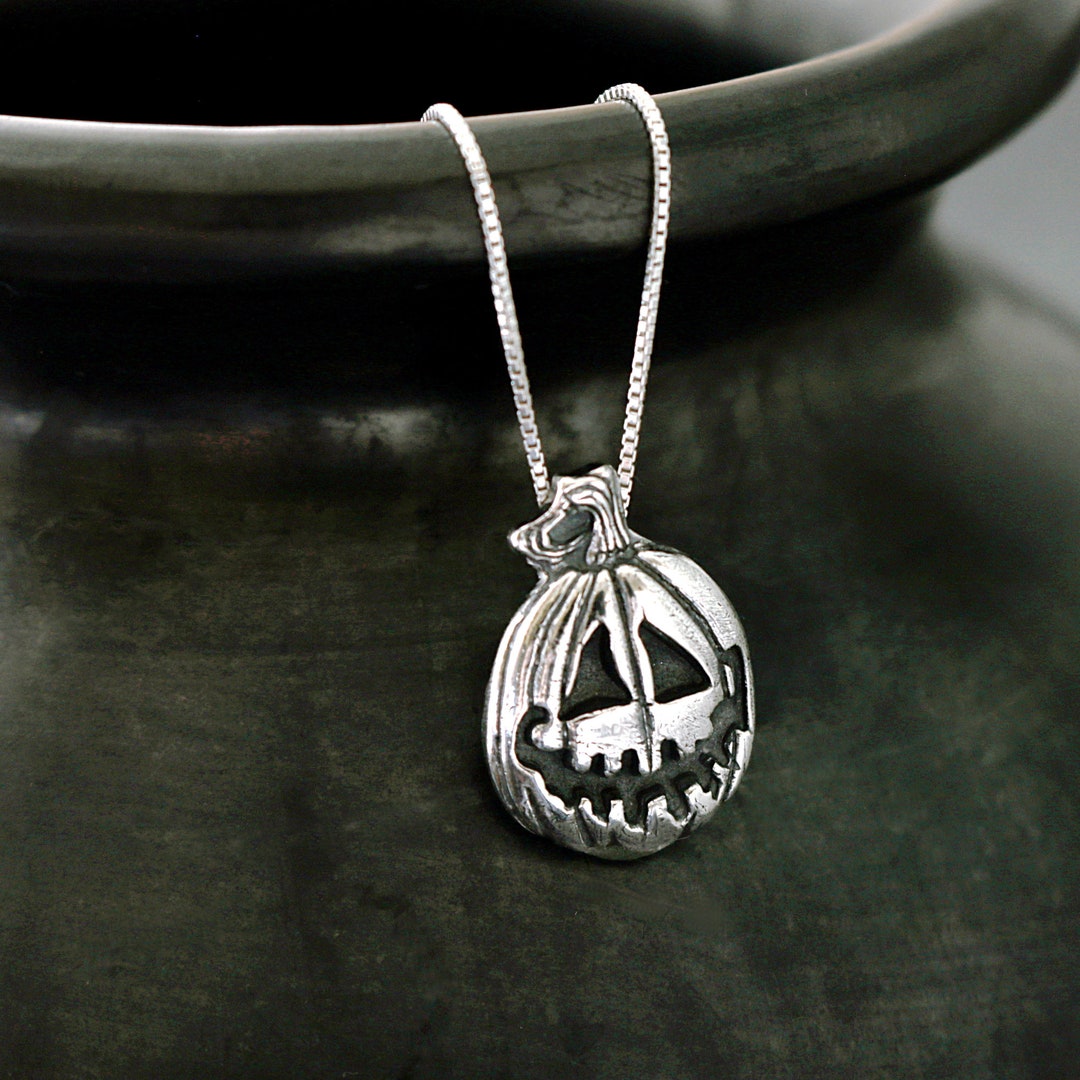 925 Sterling Silver Pumpkin Devil Forest Pendant Chain 18" Halloween