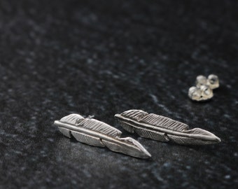 Feather stud earrings Sterling Silver, Bird themed gift