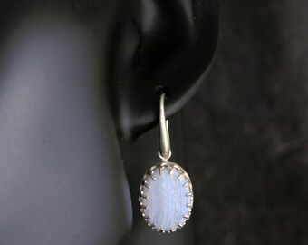 Blue Lace Agate and Sterling Silver earrings, blue gemstone dangles, Statement jewelry